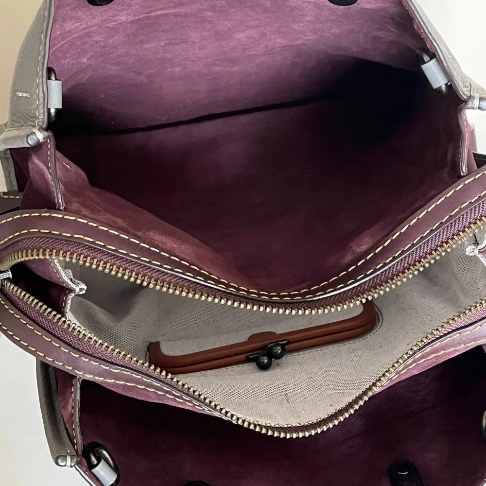 Coach Rogue 25 Grey Purple Colorblock Genuine Pebble Leather Satchels Handbags - Picture 16 of 16